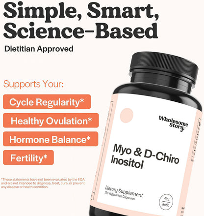 Wholesome Story Myo-Inositol & D-Chiro Inositol Supplement for Women | Fertility Supplements for Hormonal Balance & Ovarian Health Support | Myoinositol | Ideal 40:1 Ratio